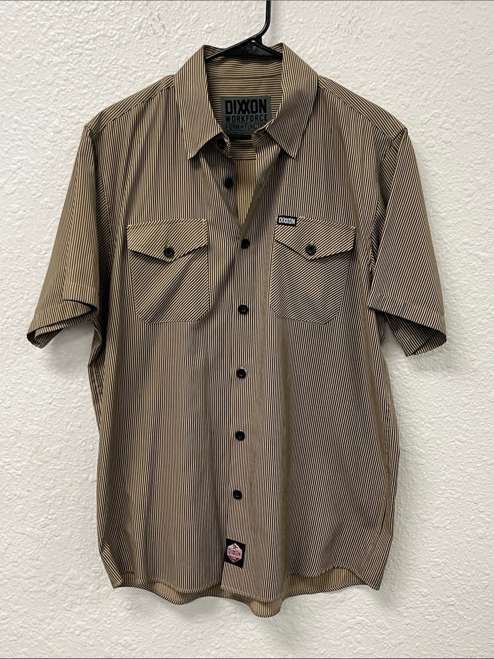 DIXXON Workforce Men's Short Sleeve Brown Stripe Button-Front Work Shirt #1225